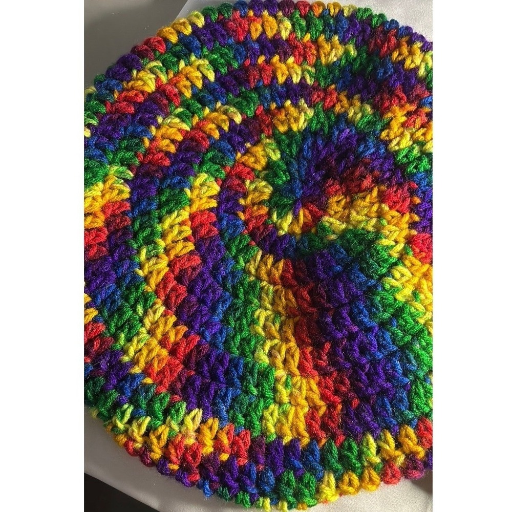 Set  0f 2--Handmade Rainbow Crochet Beret  Beanie Hat
